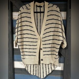 Signature8 Beige and Navy Blue Striped Cardigan